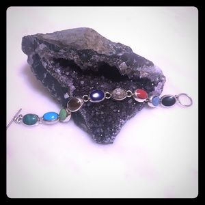 Sterling silver stamped natural stone bracelet